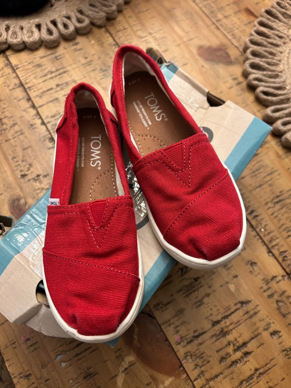 TOMS Red Canvas Slip-On Shoes